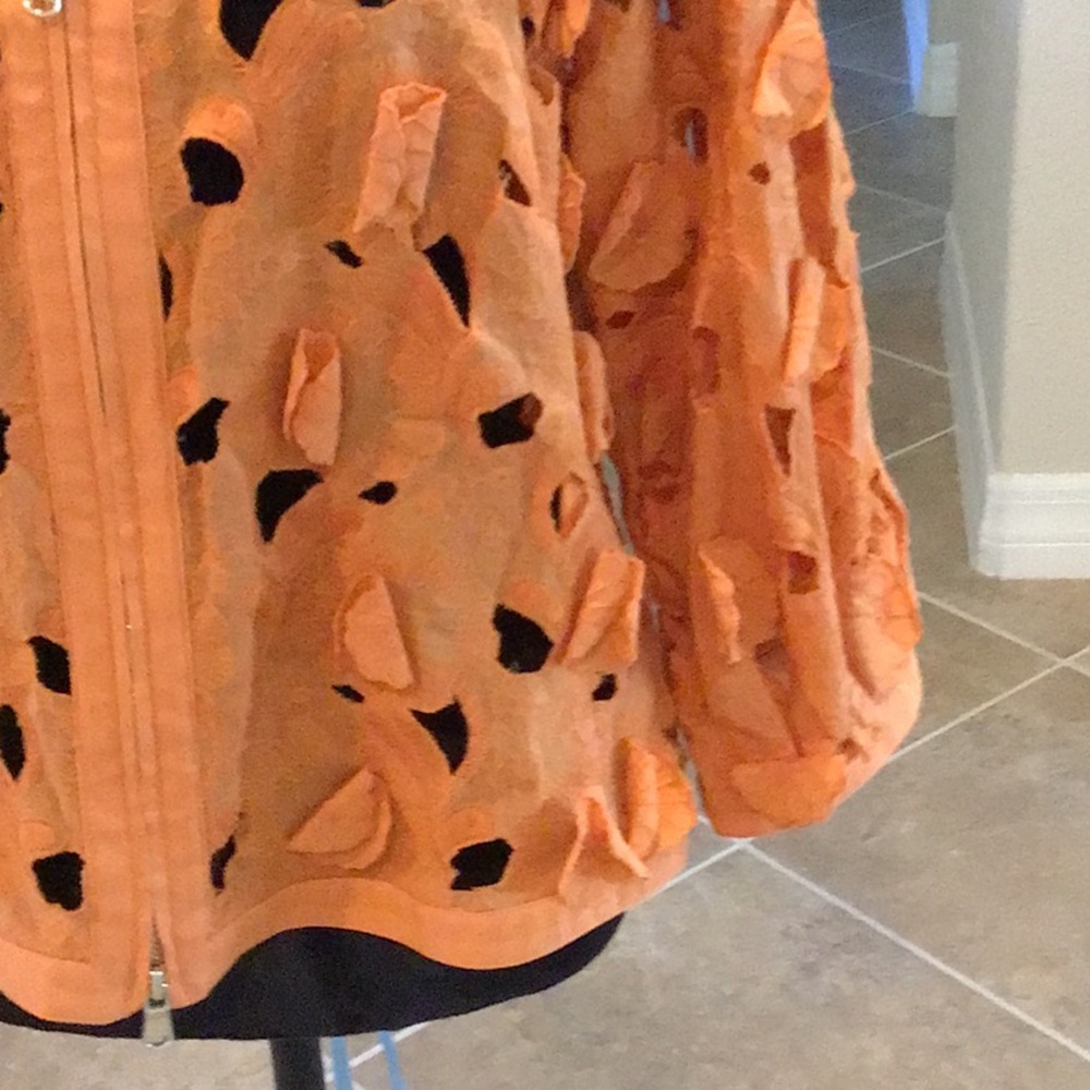 per se zip front half sleeve cutout/applique jacket, orange, size 12 - Picture 3 of 9